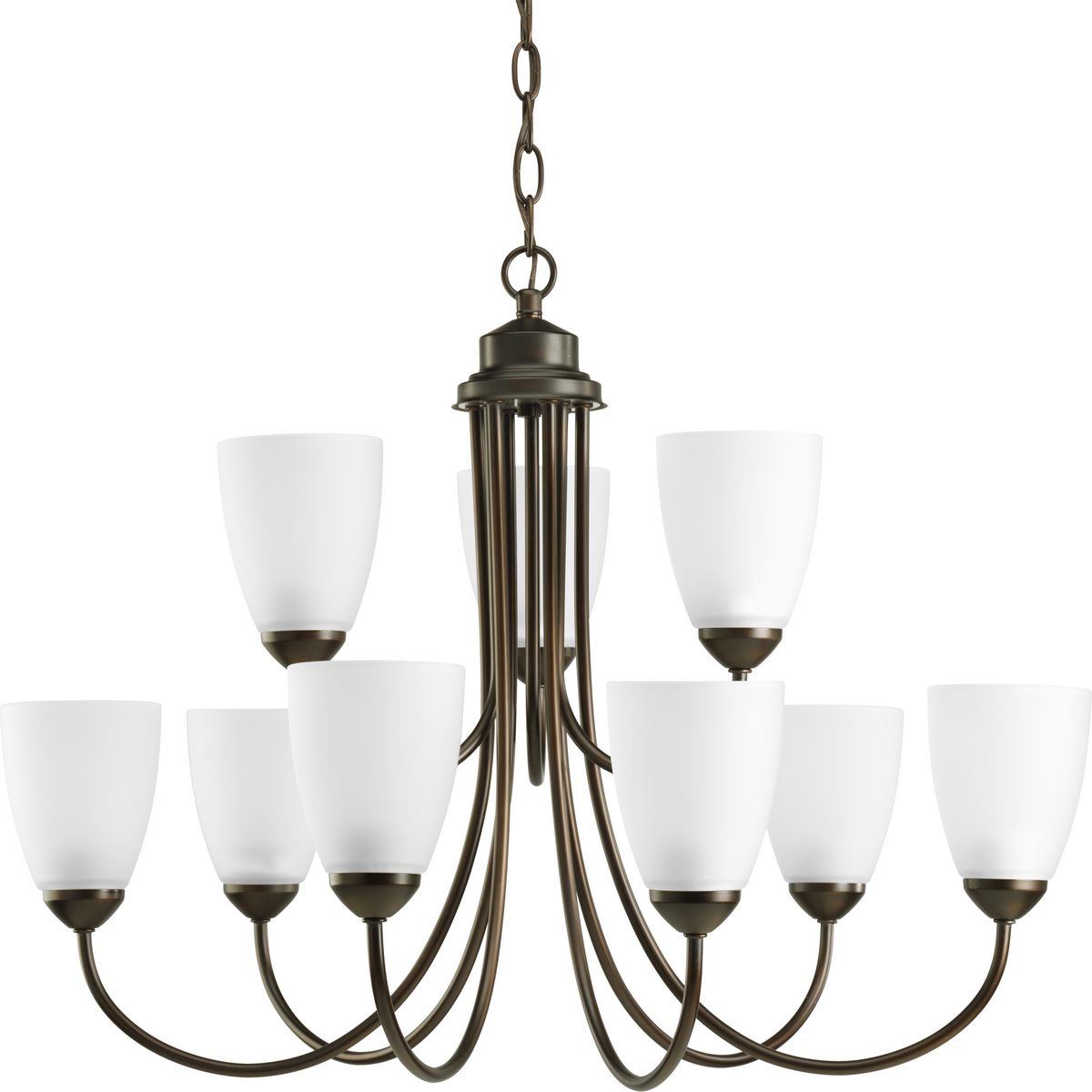 PROGRESS LIGHTING P4627-20 Antique Bronze Gather Collection Nine-Light Antique Bronze Etched Glass Traditional Chandelier Light