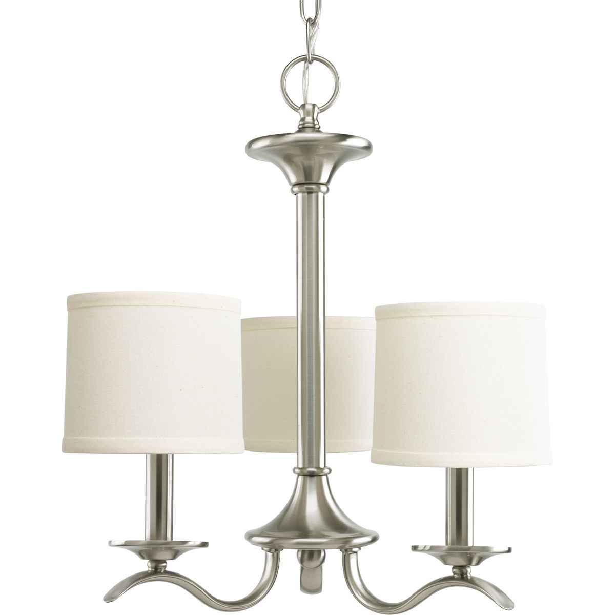 PROGRESS LIGHTING P4632-09 Brushed Nickel Inspire Collection Three-Light Brushed Nickel Off-White Linen Shade Traditional Chandelier Light
