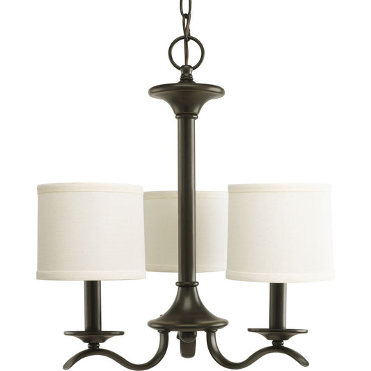 PROGRESS LIGHTING P4632-20 Antique Bronze Inspire Collection Three-Light Antique Bronze Off-White Linen Shade Traditional Chandelier Light