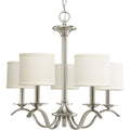 PROGRESS LIGHTING P4635-09 Brushed Nickel Inspire Collection Five-Light Brushed Nickel Off-White Linen Shade Traditional Chandelier Light