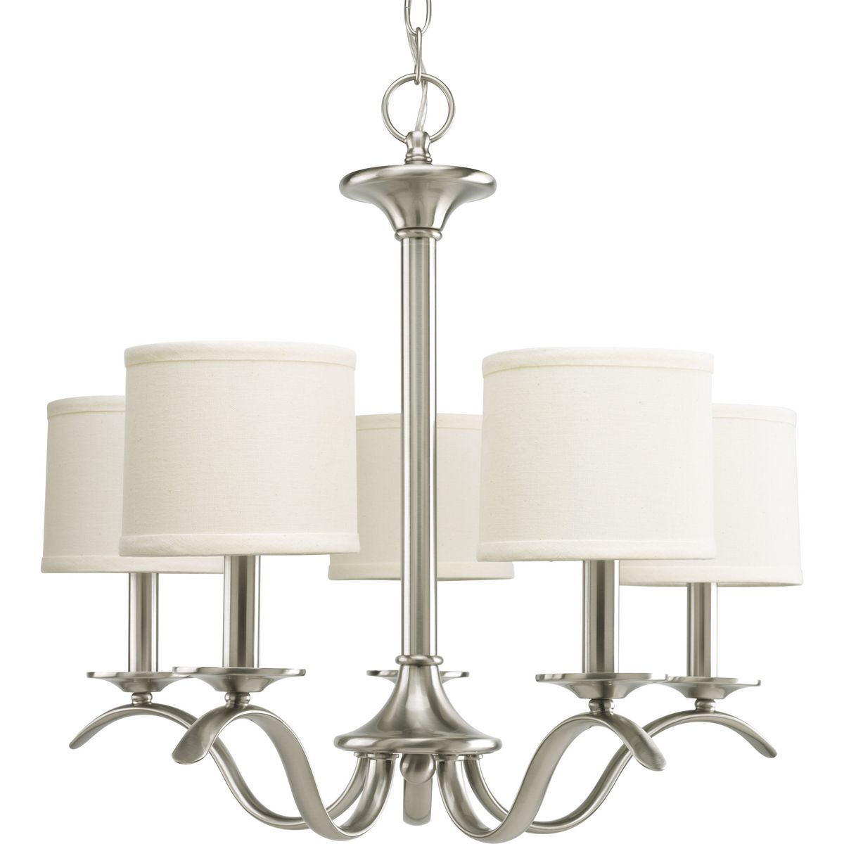 PROGRESS LIGHTING P4635-09 Brushed Nickel Inspire Collection Five-Light Brushed Nickel Off-White Linen Shade Traditional Chandelier Light