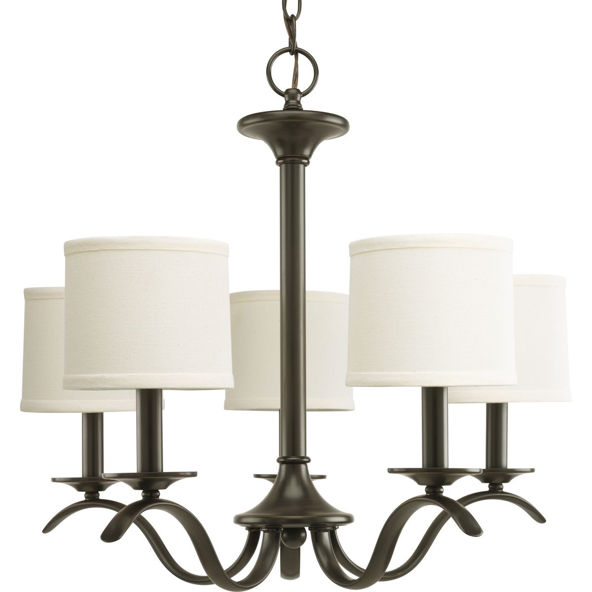 PROGRESS LIGHTING P4635-20 Antique Bronze Inspire Collection Five-Light Antique Bronze Off-White Linen Shade Traditional Chandelier Light