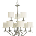 PROGRESS LIGHTING P4638-09 Brushed Nickel Inspire Collection Nine-Light Brushed Nickel Off-White Linen Shade Traditional Chandelier Light