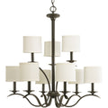 PROGRESS LIGHTING P4638-20 Antique Bronze Inspire Collection Nine-Light Antique Bronze Off-White Linen Shade Traditional Chandelier Light