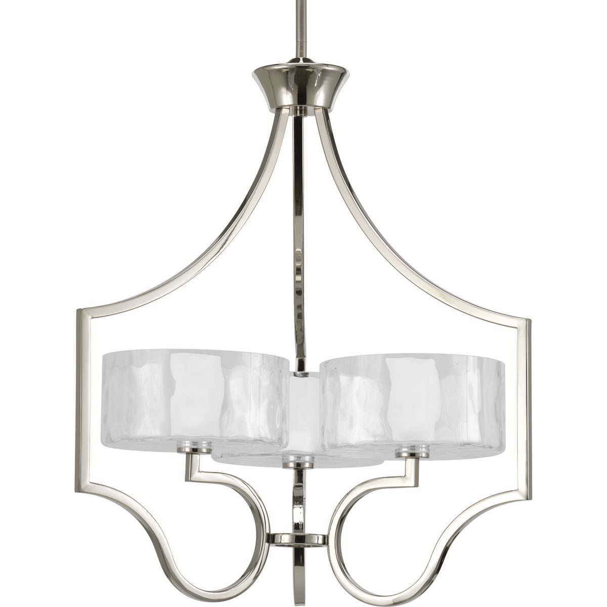 PROGRESS LIGHTING P4644-104WB Polished Nickel Caress Collection Three-Light Polished Nickel Clear Water Glass Luxe Chandelier Light