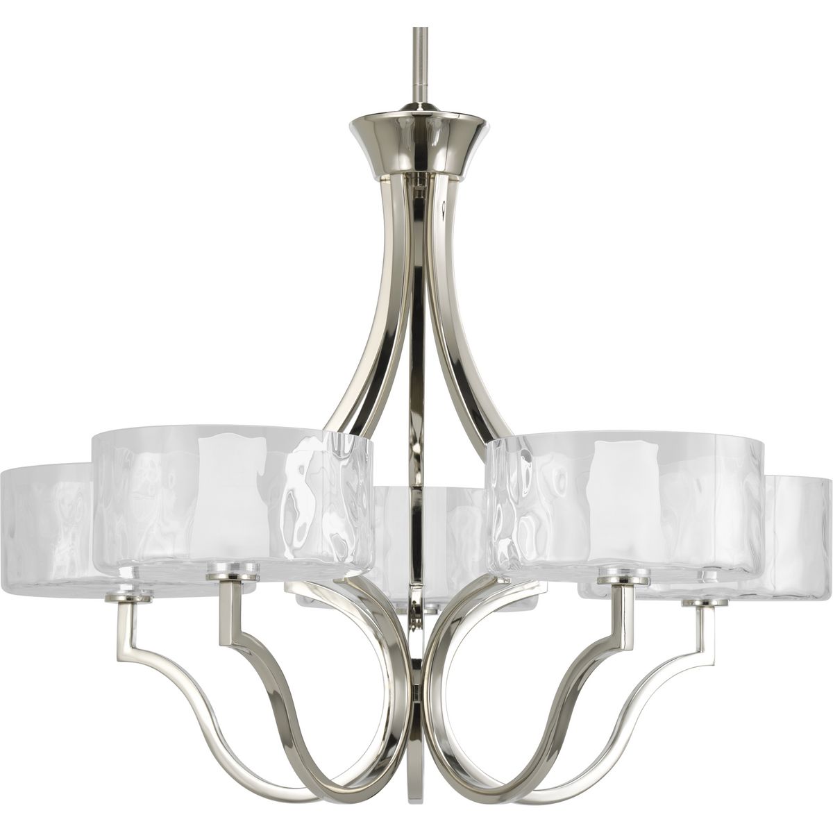PROGRESS LIGHTING P4645-104WB Polished Nickel Caress Collection Five-Light Polished Nickel Clear Water Glass Luxe Chandelier Light