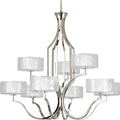 PROGRESS LIGHTING P4646-104WB Polished Nickel Caress Collection Nine-Light Polished Nickel Clear Water Glass Luxe Chandelier Light