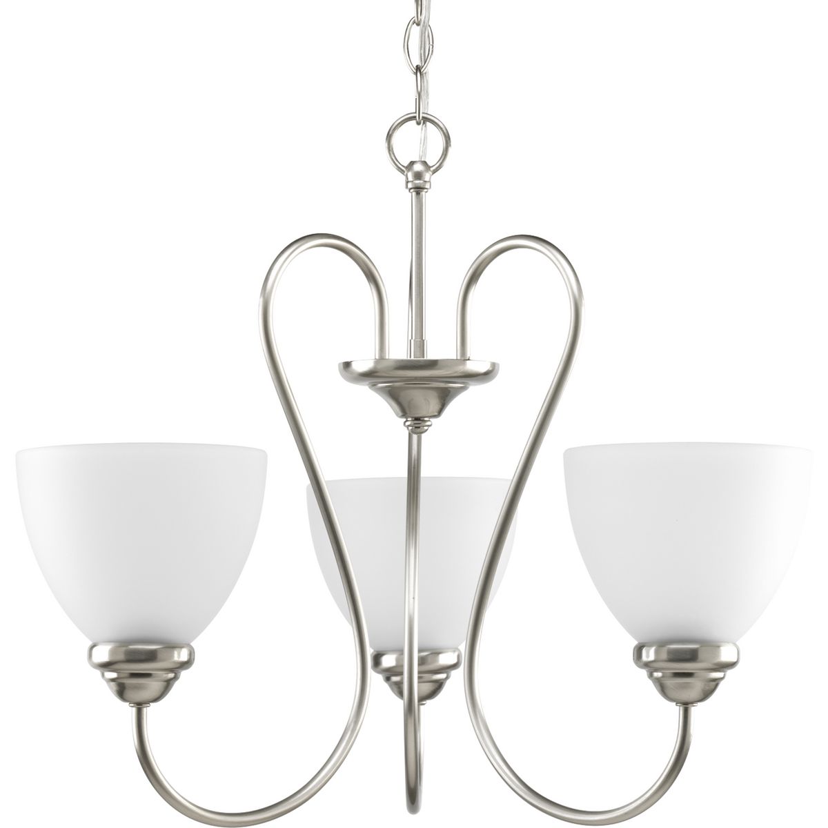PROGRESS LIGHTING P4664-09 Brushed Nickel Heart Collection Three-Light Brushed Nickel Etched Glass Farmhouse Chandelier Light