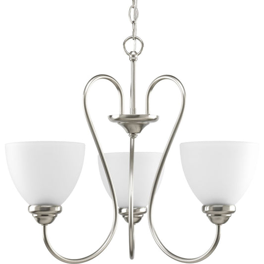 PROGRESS LIGHTING P4664-09 Brushed Nickel Heart Collection Three-Light Brushed Nickel Etched Glass Farmhouse Chandelier Light