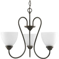 PROGRESS LIGHTING P4664-20 Antique Bronze Heart Collection Three-Light Antique Bronze Etched Glass Farmhouse Chandelier Light