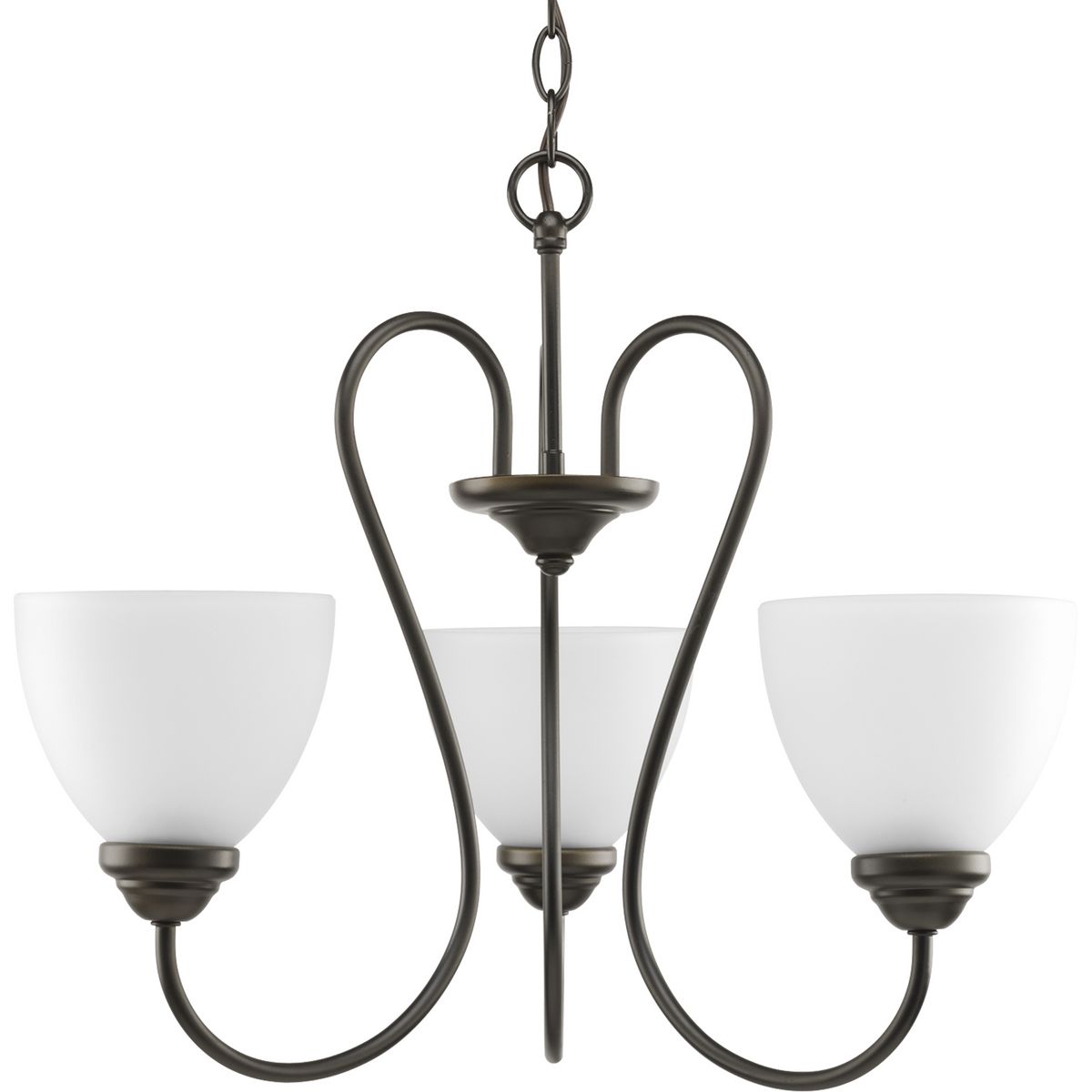 PROGRESS LIGHTING P4664-20 Antique Bronze Heart Collection Three-Light Antique Bronze Etched Glass Farmhouse Chandelier Light