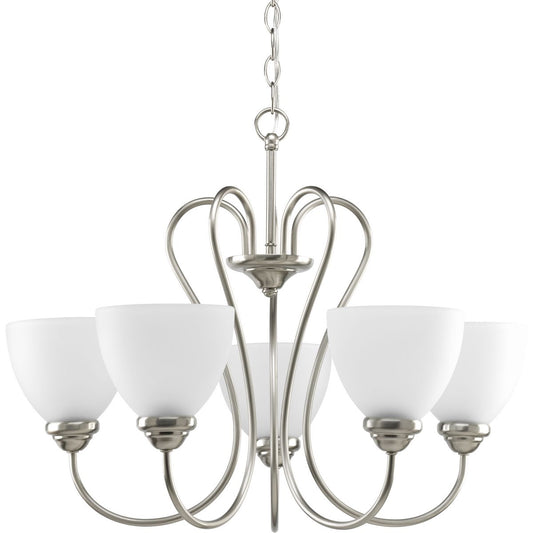 PROGRESS LIGHTING P4666-09 Brushed Nickel Heart Collection Five-Light Brushed Nickel Etched Glass Farmhouse Chandelier Light
