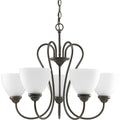 PROGRESS LIGHTING P4666-20 Antique Bronze Heart Collection Five-Light Antique Bronze Etched Glass Farmhouse Chandelier Light