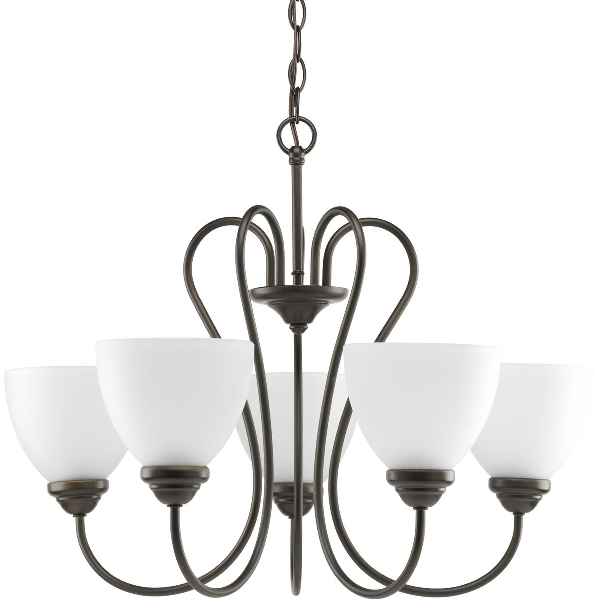 PROGRESS LIGHTING P4666-20 Antique Bronze Heart Collection Five-Light Antique Bronze Etched Glass Farmhouse Chandelier Light