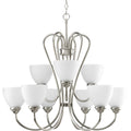 PROGRESS LIGHTING P4668-09 Brushed Nickel Heart Collection Nine-Light Brushed Nickel Etched Glass Farmhouse Chandelier Light