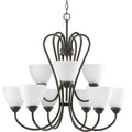 PROGRESS LIGHTING P4668-20 Antique Bronze Heart Collection Nine-Light Antique Bronze Etched Glass Farmhouse Chandelier Light