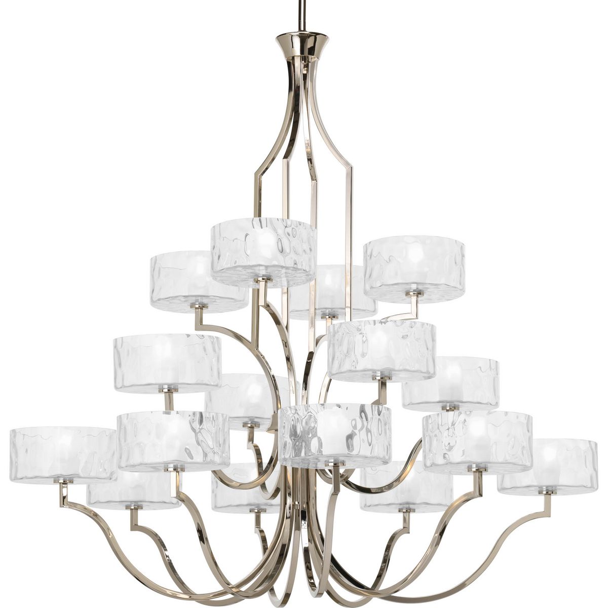 PROGRESS LIGHTING P4685-104WB Polished Nickel Caress Collection Sixteen-Light Polished Nickel Clear Water Glass Luxe Chandelier Light