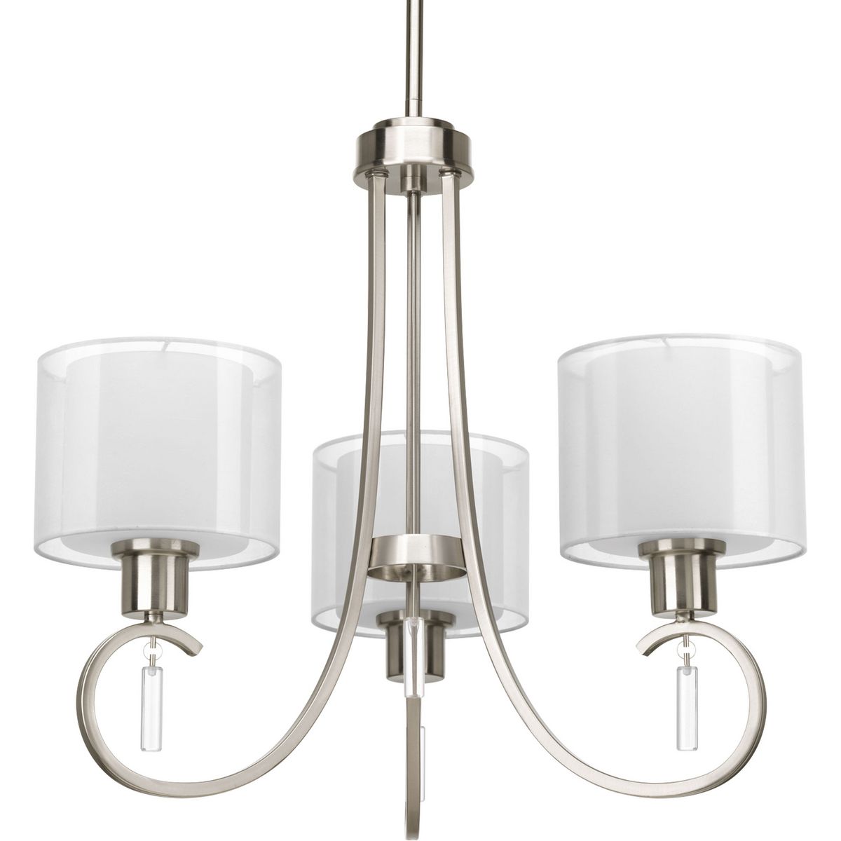 PROGRESS LIGHTING P4695-09 Brushed Nickel Invite Collection Three-Light Brushed Nickel White Silk Mylar Shade New Traditional Chandelier Light