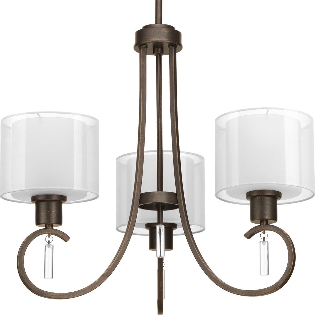 PROGRESS LIGHTING P4695-20 Antique Bronze Invite Collection Three-Light Antique Bronze White Silk Mylar Shade New Traditional Chandelier Light
