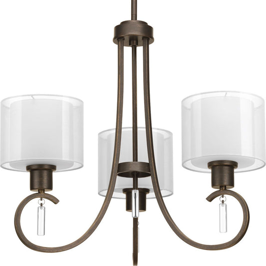 PROGRESS LIGHTING P4695-20 Antique Bronze Invite Collection Three-Light Antique Bronze White Silk Mylar Shade New Traditional Chandelier Light