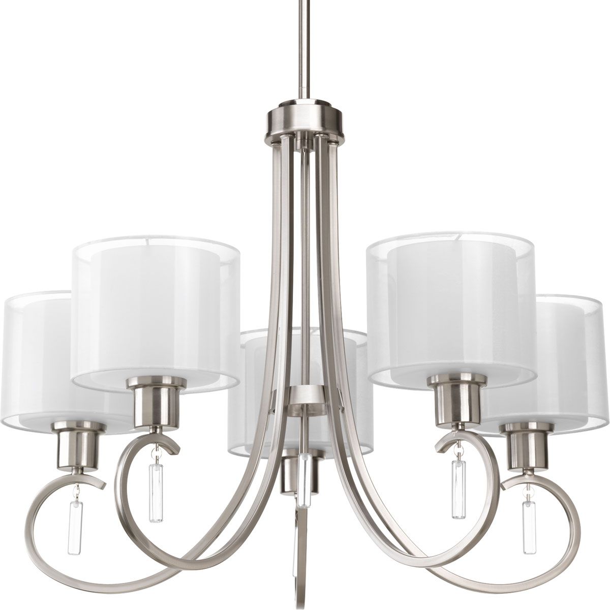 PROGRESS LIGHTING P4696-09 Brushed Nickel Invite Collection Five-Light Brushed Nickel White Silk Mylar Shade New Traditional Chandelier Light