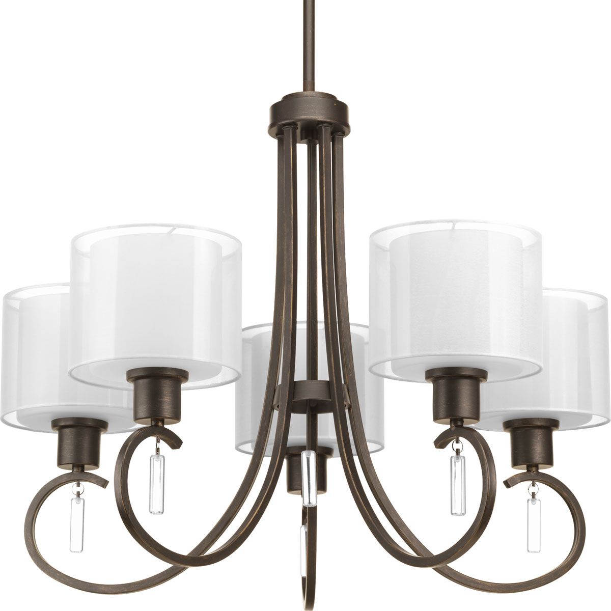 PROGRESS LIGHTING P4696-20 Antique Bronze Invite Collection Five-Light Antique Bronze White Silk Mylar Shade New Traditional Chandelier Light