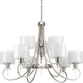 PROGRESS LIGHTING P4697-09 Brushed Nickel Invite Collection Nine-Light Brushed Nickel White Silk Mylar Shade New Traditional Chandelier Light