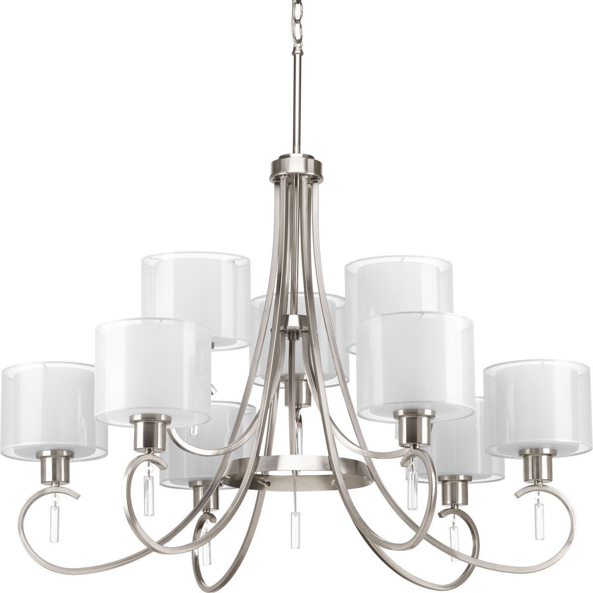 PROGRESS LIGHTING P4697-09 Brushed Nickel Invite Collection Nine-Light Brushed Nickel White Silk Mylar Shade New Traditional Chandelier Light