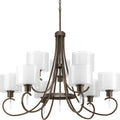 PROGRESS LIGHTING P4697-20 Antique Bronze Invite Collection Nine-Light Antique Bronze White Silk Mylar Shade New Traditional Chandelier Light
