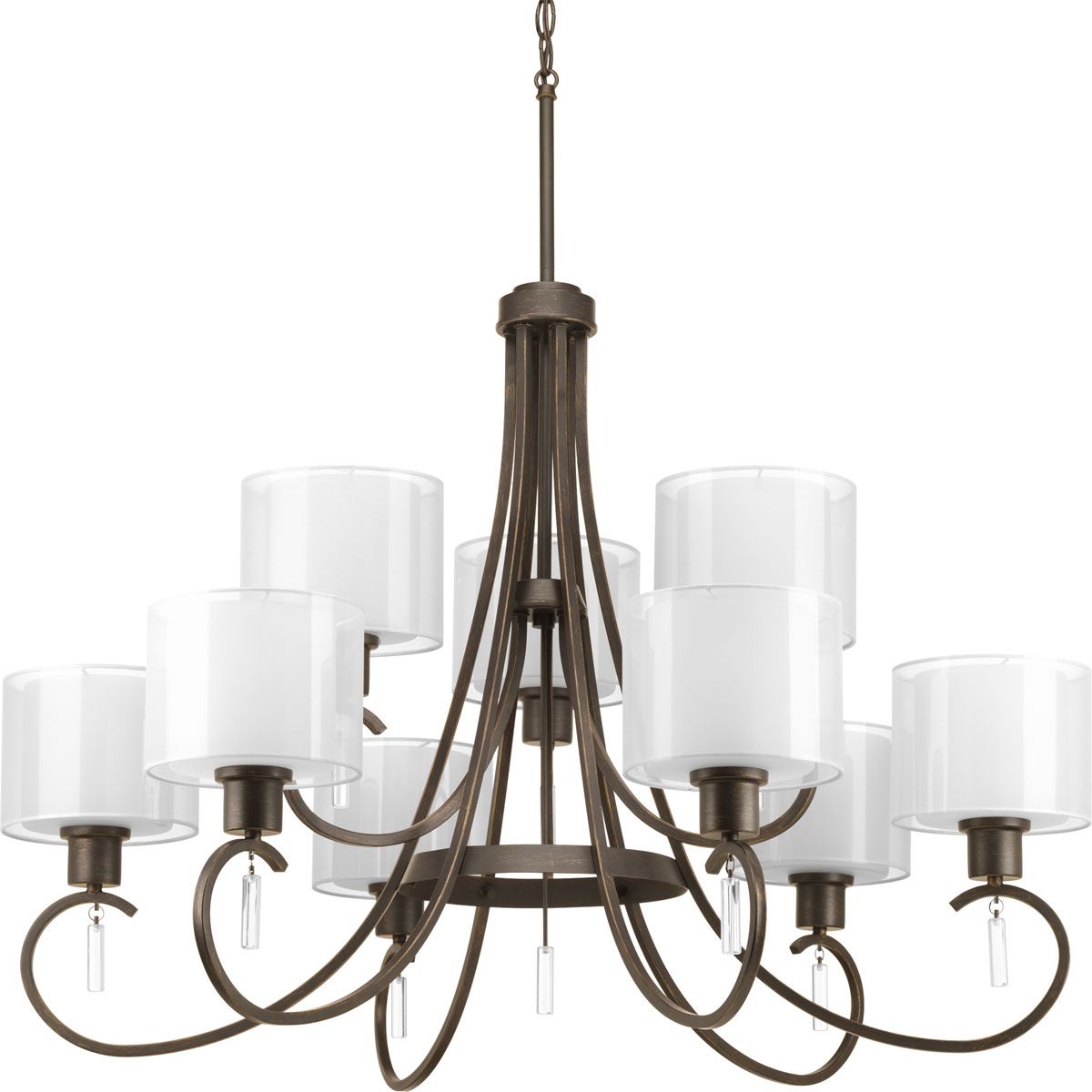 PROGRESS LIGHTING P4697-20 Antique Bronze Invite Collection Nine-Light Antique Bronze White Silk Mylar Shade New Traditional Chandelier Light