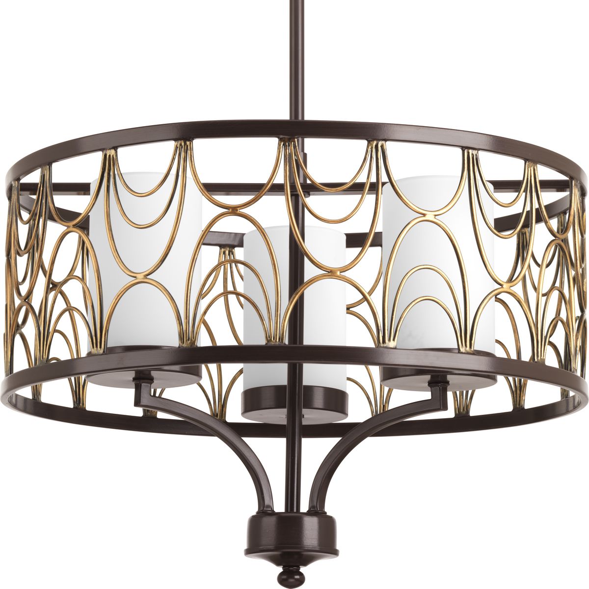 PROGRESS LIGHTING P4699-20 Antique Bronze Cirrine Collection Three-Light Antique Bronze Etched White Glass Global Chandelier Light