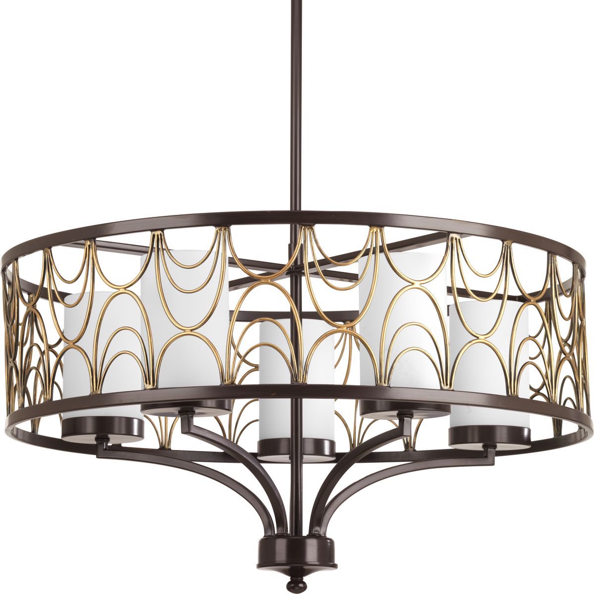PROGRESS LIGHTING P4700-20 Antique Bronze Cirrine Collection Five-Light Antique Bronze Etched White Glass Global Chandelier Light