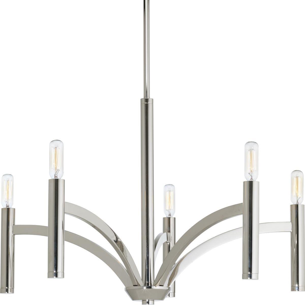 PROGRESS LIGHTING P4718-104 Polished Nickel Draper Collection Five-Light Polished Nickel Luxe Chandelier Light