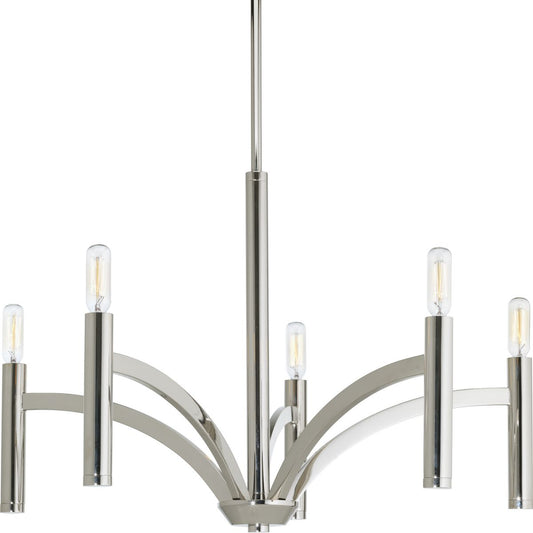 PROGRESS LIGHTING P4718-104 Polished Nickel Draper Collection Five-Light Polished Nickel Luxe Chandelier Light