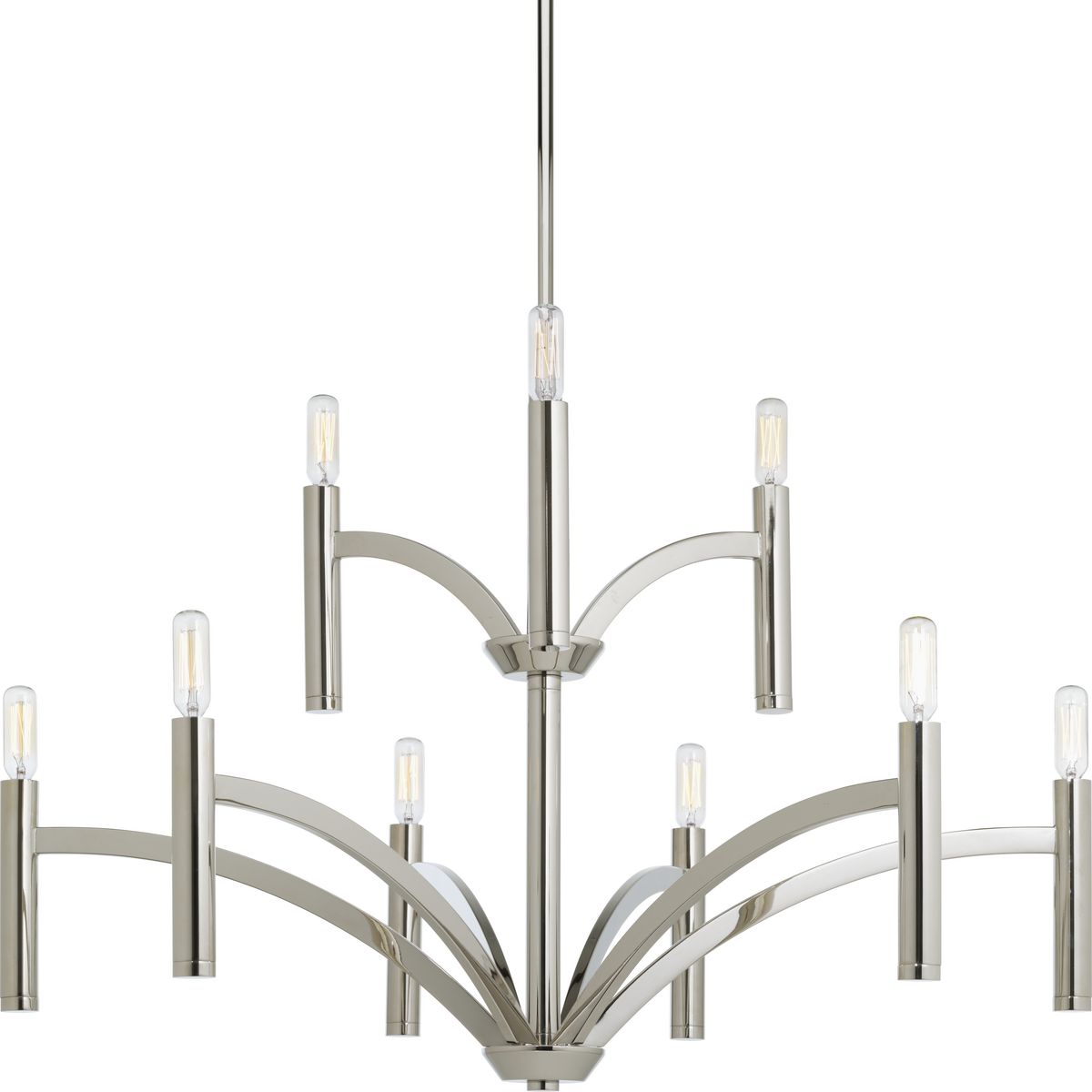 PROGRESS LIGHTING P4719-104 Polished Nickel Draper Collection Nine-Light Polished Nickel Luxe Chandelier Light