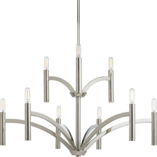 PROGRESS LIGHTING P4719-104 Polished Nickel Draper Collection Nine-Light Polished Nickel Luxe Chandelier Light