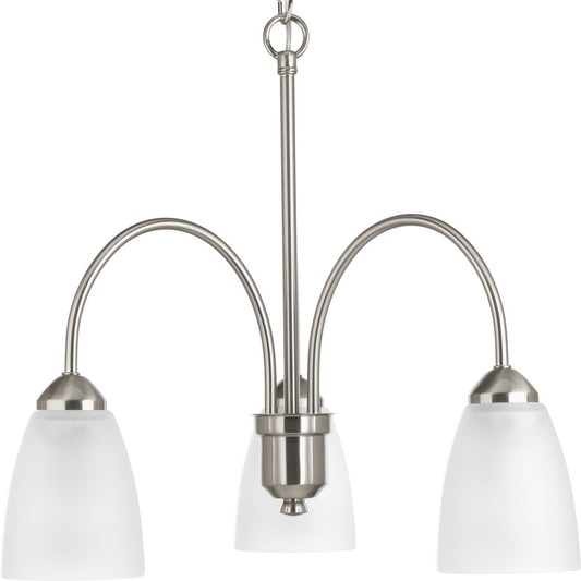 PROGRESS LIGHTING P4734-09 Brushed Nickel Gather Collection Three-Light Brushed Nickel Etched Glass Traditional Chandelier Light