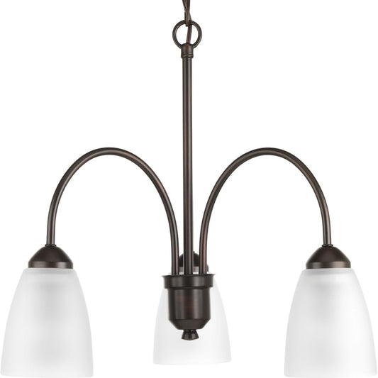 PROGRESS LIGHTING P4734-20 Antique Bronze Gather Collection Three-Light Antique Bronze Etched Glass Traditional Chandelier Light