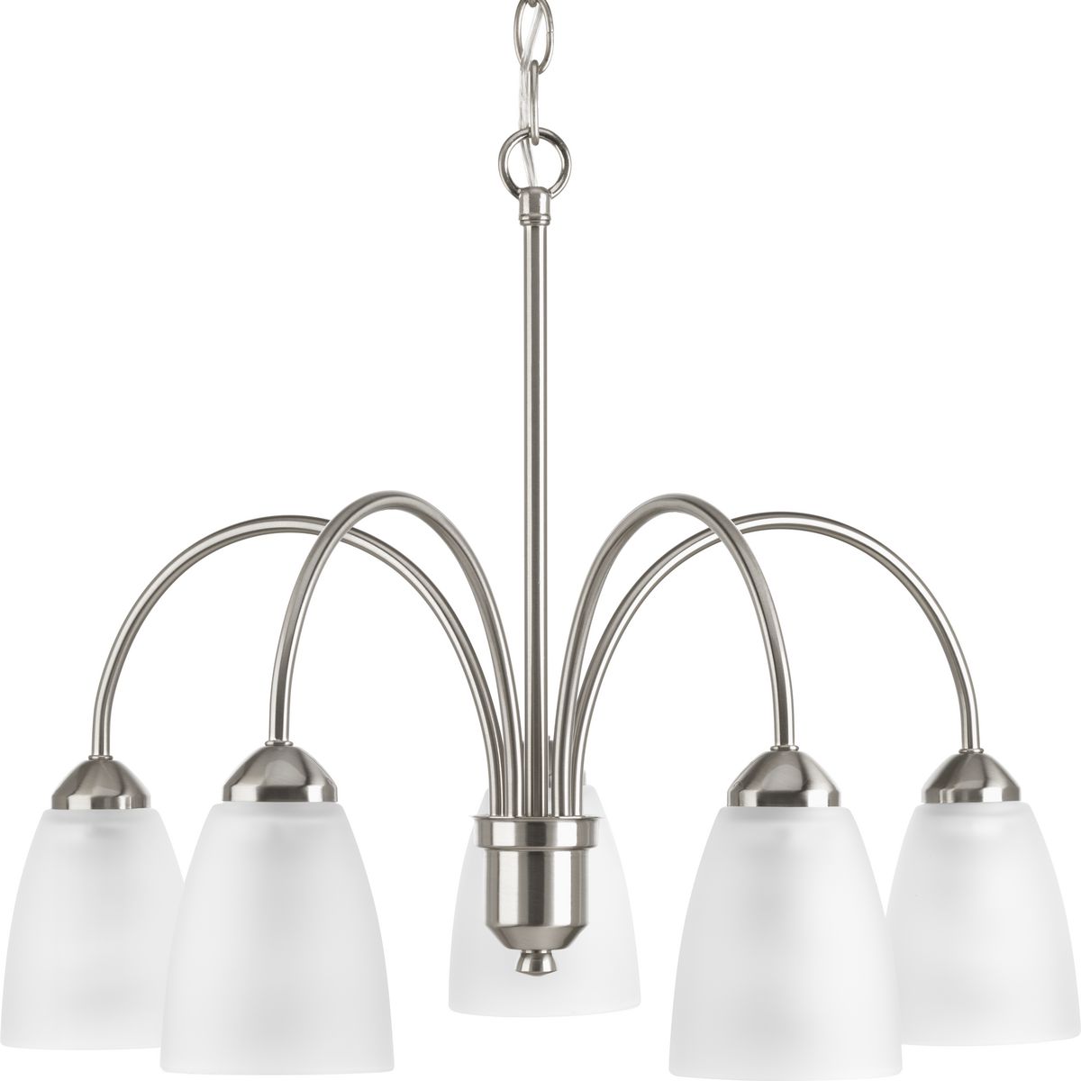PROGRESS LIGHTING P4735-09 Brushed Nickel Gather Collection Five-Light Brushed Nickel Etched Glass Traditional Chandelier Light