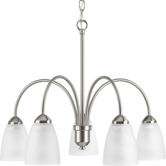 PROGRESS LIGHTING P4735-09 Brushed Nickel Gather Collection Five-Light Brushed Nickel Etched Glass Traditional Chandelier Light