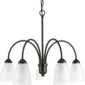 PROGRESS LIGHTING P4735-20 Antique Bronze Gather Collection Five-Light Antique Bronze Etched Glass Traditional Chandelier Light