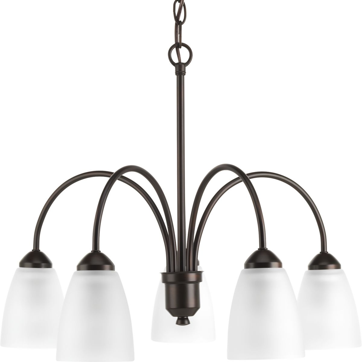 PROGRESS LIGHTING P4735-20 Antique Bronze Gather Collection Five-Light Antique Bronze Etched Glass Traditional Chandelier Light