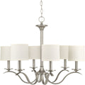 PROGRESS LIGHTING P4739-09 Brushed Nickel Inspire Collection Six-Light Brushed Nickel White Linen Shade Traditional Chandelier Light