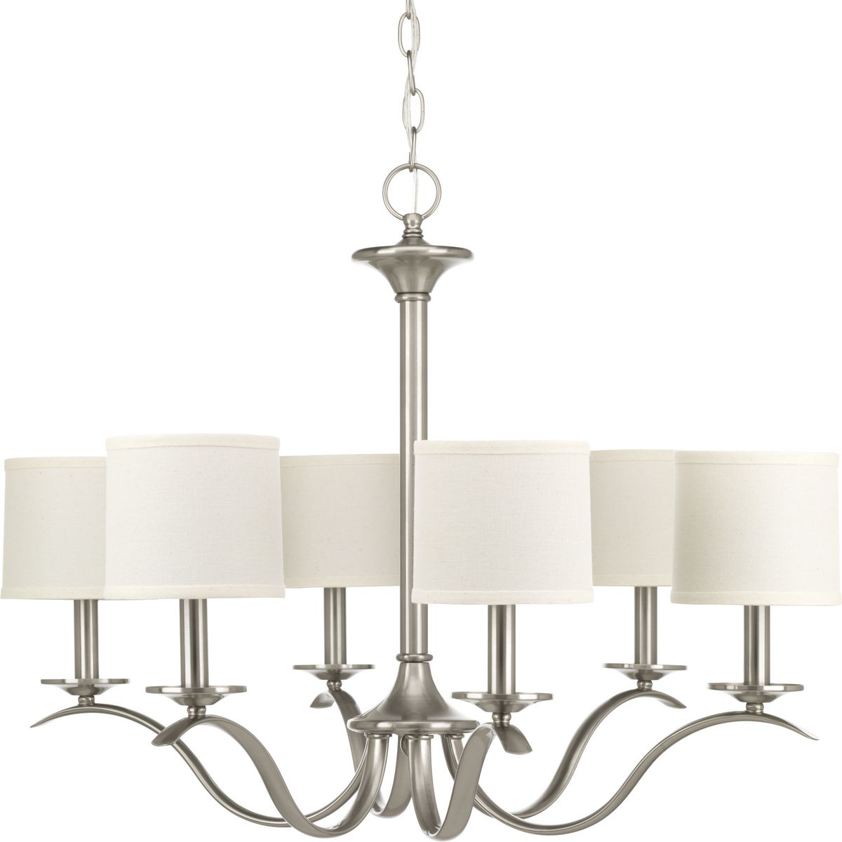 PROGRESS LIGHTING P4739-09 Brushed Nickel Inspire Collection Six-Light Brushed Nickel White Linen Shade Traditional Chandelier Light