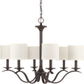 PROGRESS LIGHTING P4739-20 Antique Bronze Inspire Collection Six-Light Antique Bronze White Linen Shade Traditional Chandelier Light