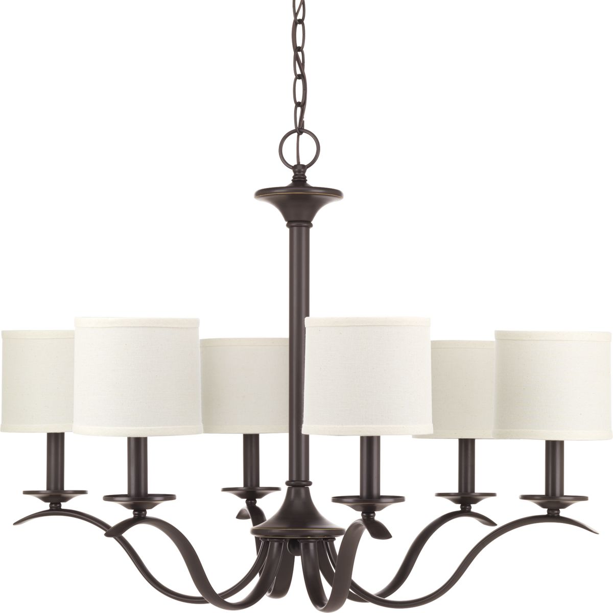 PROGRESS LIGHTING P4739-20 Antique Bronze Inspire Collection Six-Light Antique Bronze White Linen Shade Traditional Chandelier Light