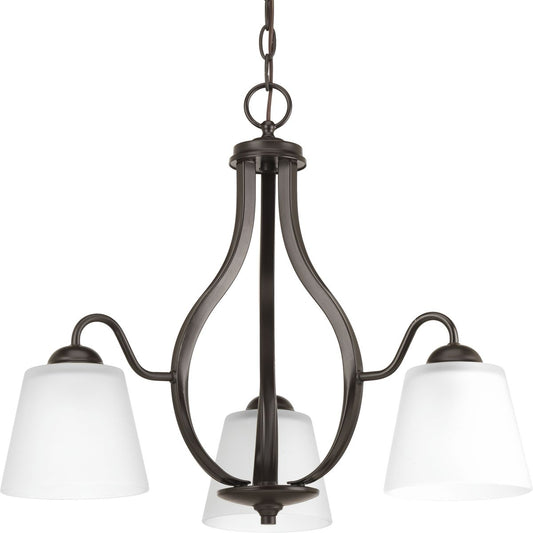 PROGRESS LIGHTING P4745-20 Antique Bronze Arden Collection Three-Light Antique Bronze Etched Glass Farmhouse Chandelier Light
