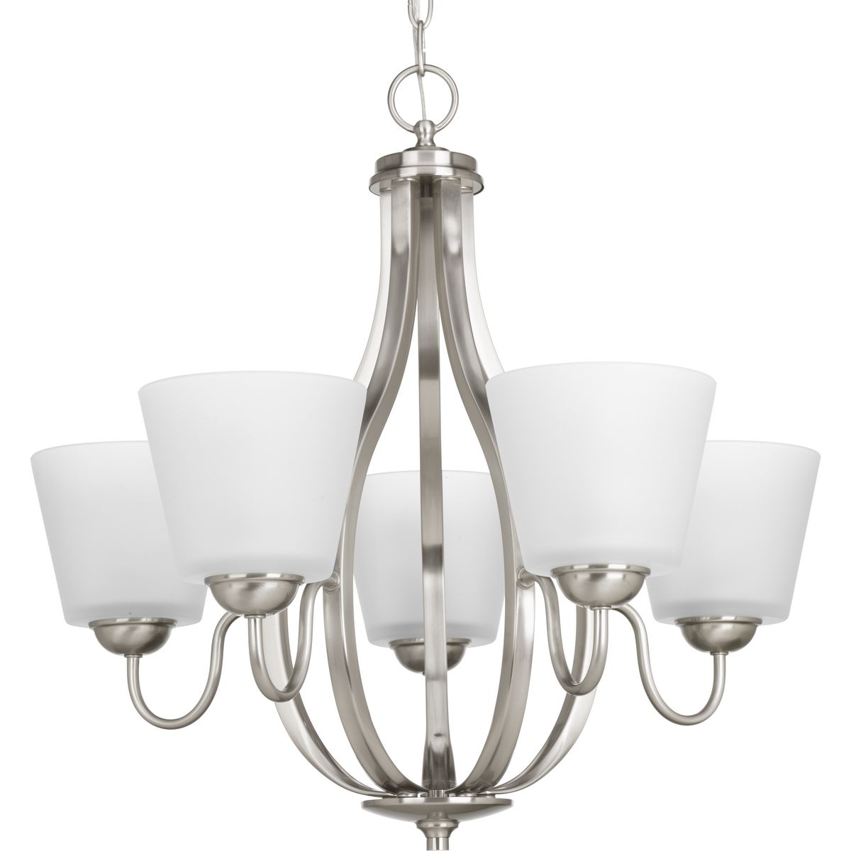 PROGRESS LIGHTING P4746-09 Brushed Nickel Arden Collection Five-Light Brushed Nickel Etched Glass Farmhouse Chandelier Light