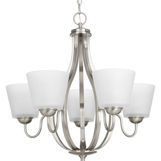 PROGRESS LIGHTING P4746-09 Brushed Nickel Arden Collection Five-Light Brushed Nickel Etched Glass Farmhouse Chandelier Light