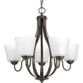 PROGRESS LIGHTING P4746-20 Antique Bronze Arden Collection Five-Light Antique Bronze Etched Glass Farmhouse Chandelier Light